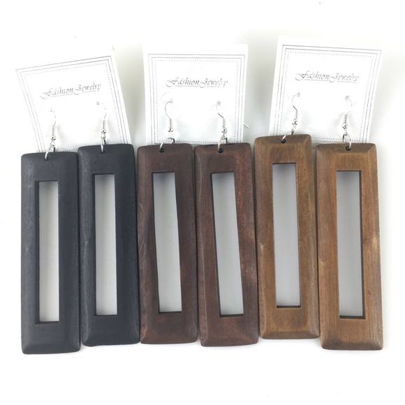 Jewelry - Hallowed Long rectangle natural wood earrings ⭐️